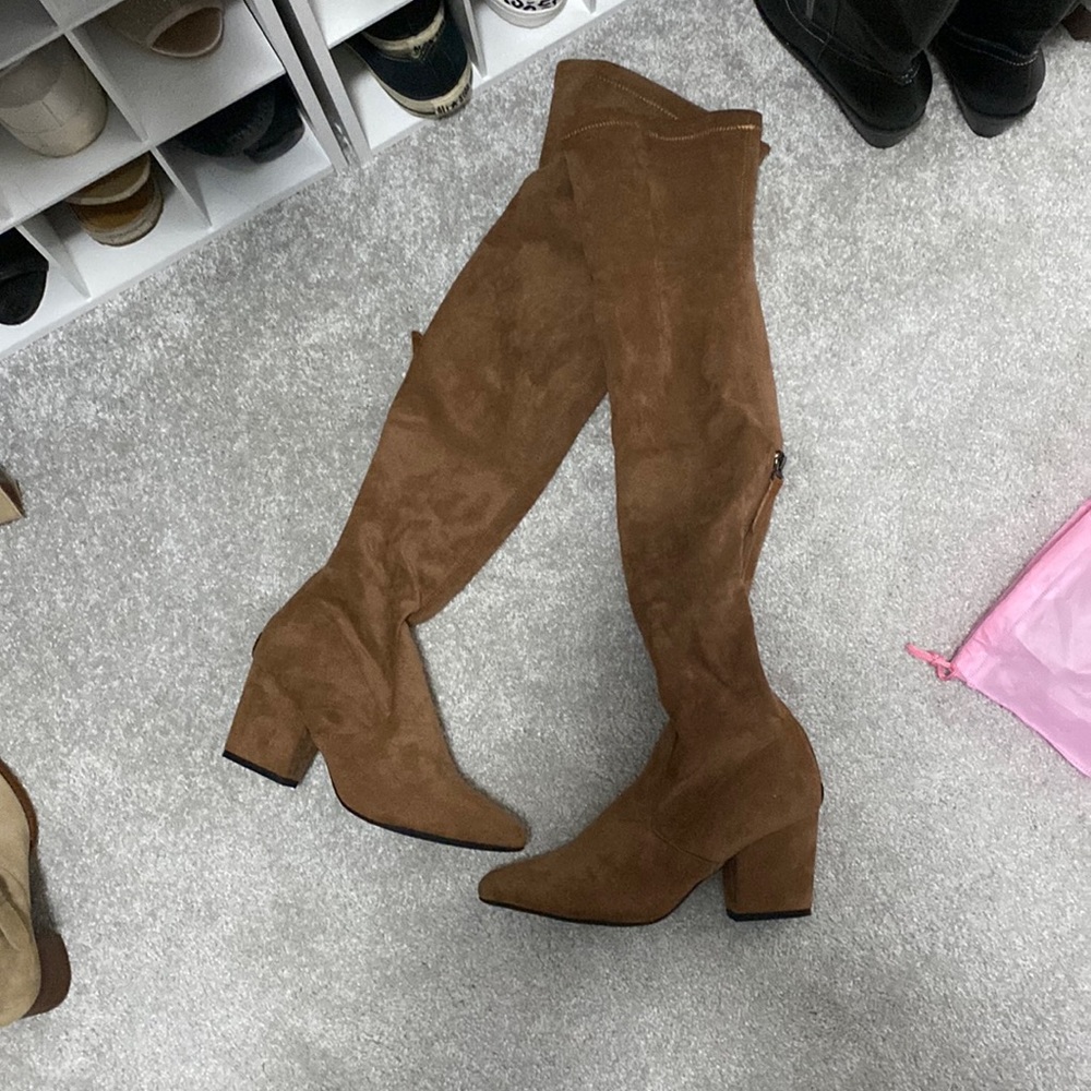Thigh high camel boots